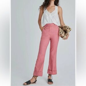 By Anthropologie Aleja Linen Blend Rose Pink Trousers Pants 10